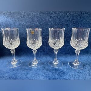 Set of 4 Cristal D'Arques Longchamp Lead Crystal Wine Glasses France 6 5/8